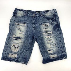 Road Narrows Distressed Denim Shorts Faded Dark Wash Mens 44